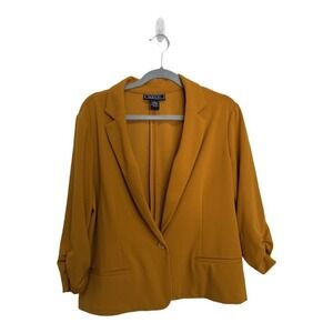 NYCC Mustard Yellow Single Button Blazer Jacket Cinched Arms Size XL Womens